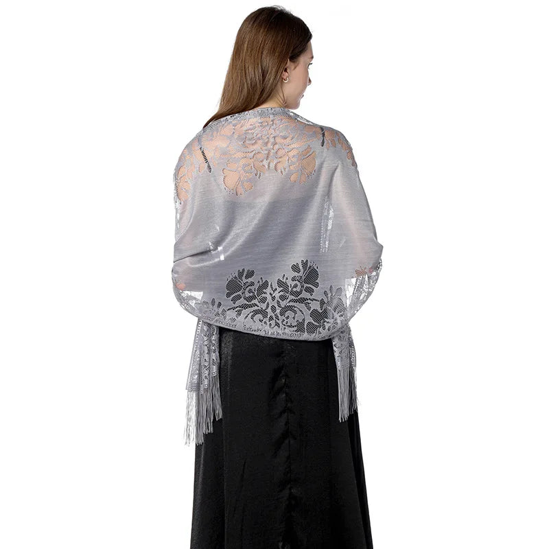 Korean Hollow Flower Long Tassel Party Cloak Sunscreen Shawl Women Sun Clothing Summer Thin Beach Towel Lace Evening Dress Scarf