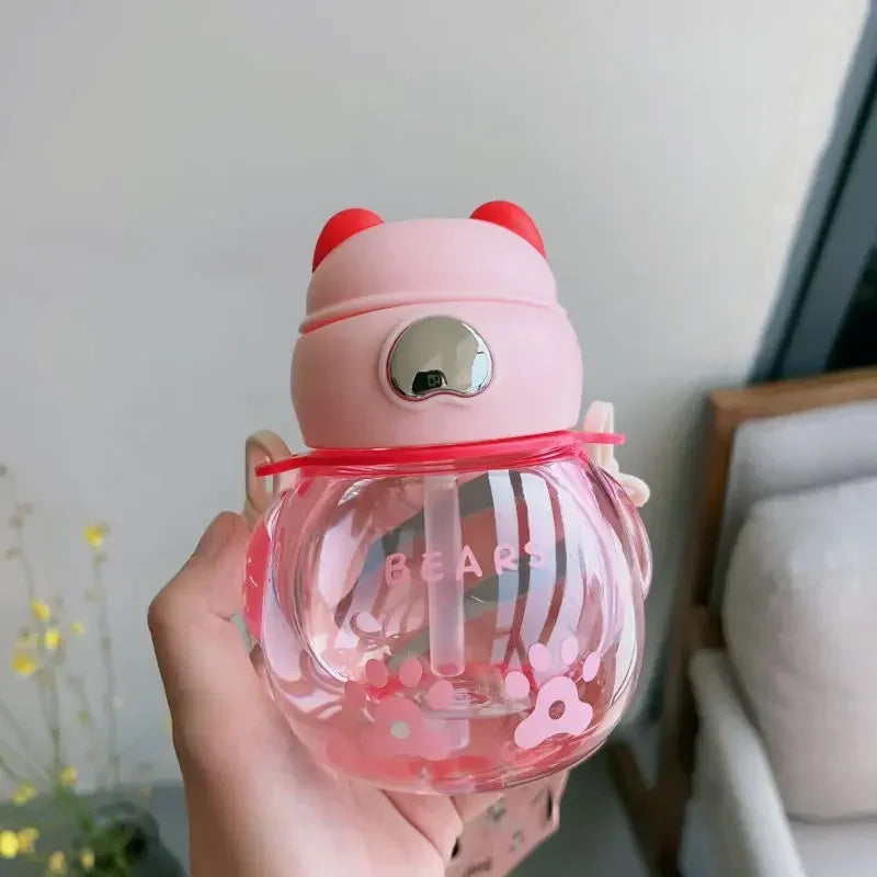 450ml Cute Water Straw Cup Sippy Kids Cartoon BPA Free Leakproof Water Bottles Bear Outdoor Portable Drink Bottle Children's Cup