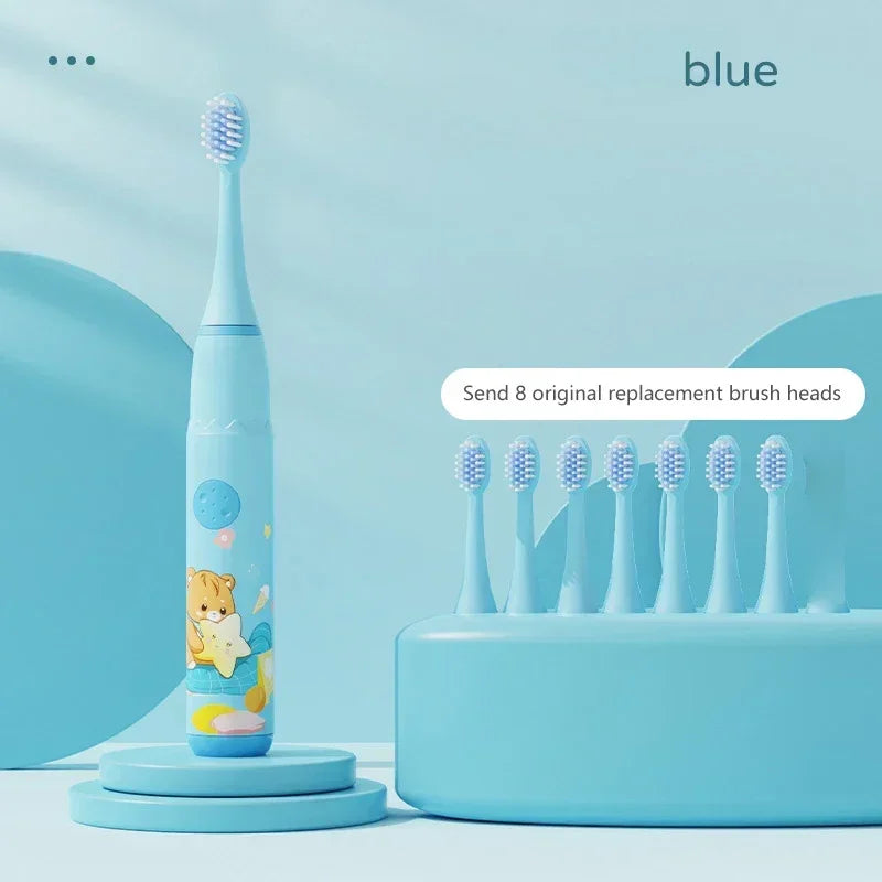 Children Sonic Electric Toothbrush IPX7 Waterproof Colorful Cartoon For Kid Use Soft Bristle Replaceable With Tooth Brush Heads