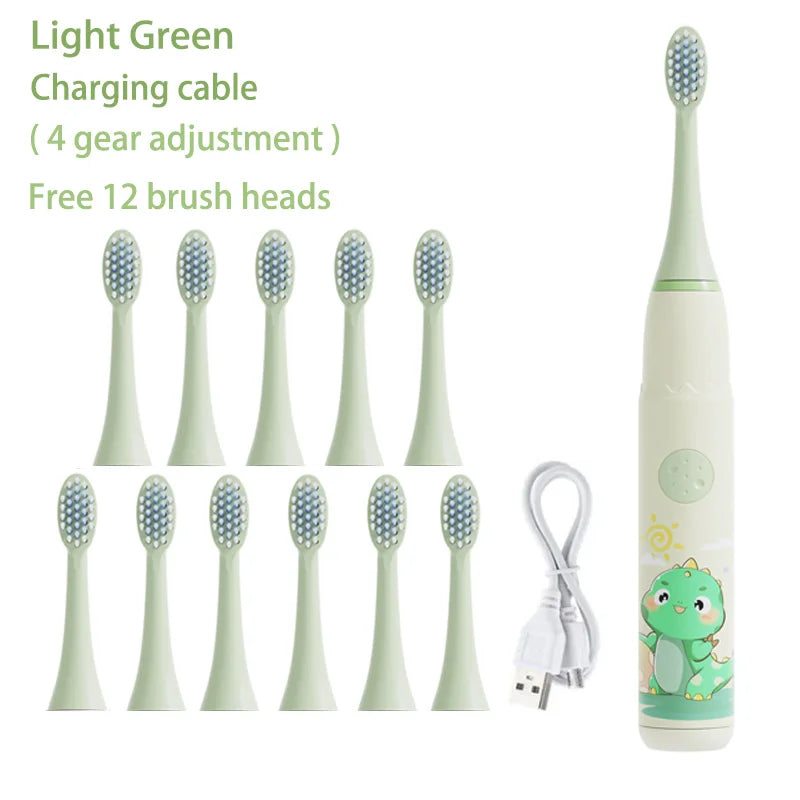 Children's Sonic Electric Toothbrush Colorful Cartoon Kids IPX7 Waterproof Ultrasonic Rechargeable Soft Hair Cleaning Brush