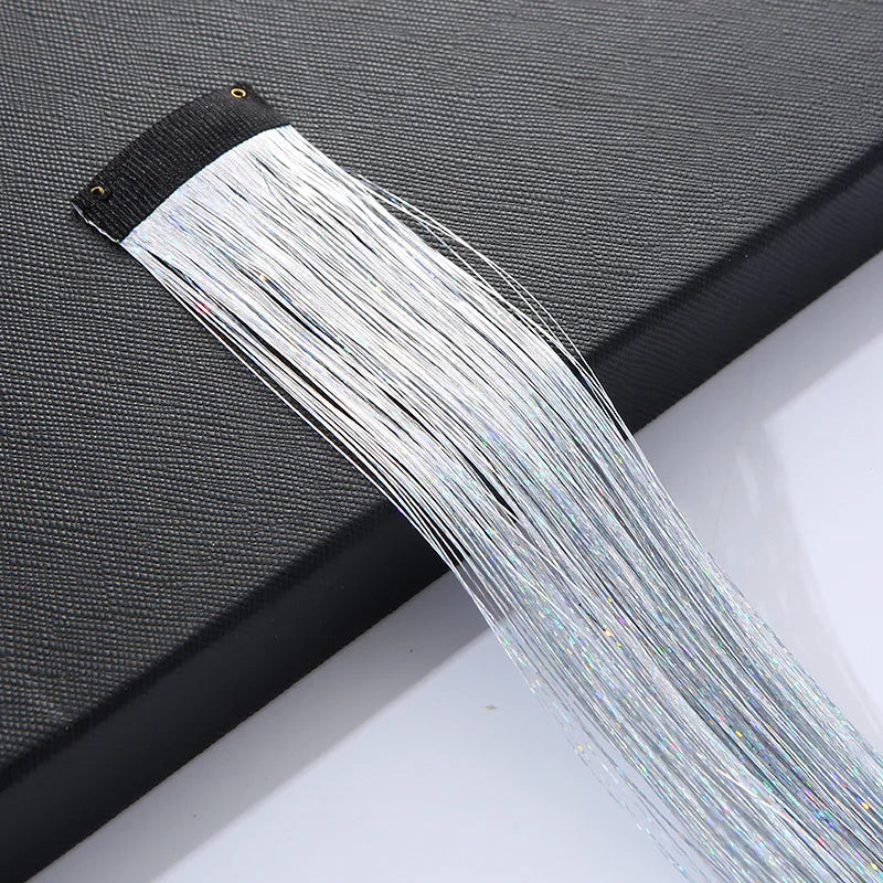 93cm Sparkle Hair Tinsel Rainbow Colored Strands Girls Headwear Hairbinge Hair Laser False Hair Extensions Decor Glitter Strips