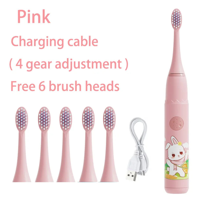 Children's Sonic Electric Toothbrush Colorful Cartoon Kids IPX7 Waterproof Ultrasonic Rechargeable Soft Hair Cleaning Brush