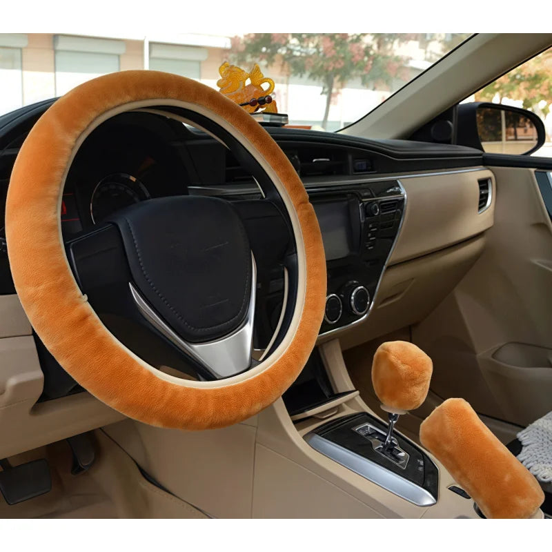 Universal 33cm Soft Plush Rhinestone Car Steering Wheel Cover Interior Parts Accessories Steering-Cover Protector Decoration