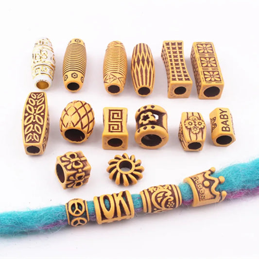 10pcs Hair Dreadlock Beads Plastic Fake Wooden Color Braiding Hair Dread Hair Jewelry 6mm Hole Hair Accessories for Braids