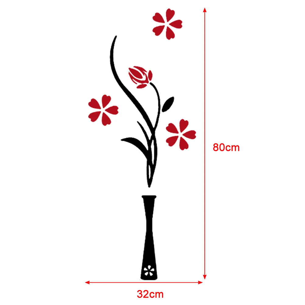 DIY Vase Flower  Self-Adhesive Wallpaper Tree Crystal Arcylic 3D Wall Sticker Decal Children's Room Home Decor