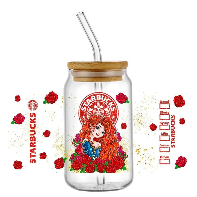 Miniso Princess Ariel Belle Cinderella Elsa UV DTF Sticker for 16ozCup Wrap Transfer Sticker Custom Label DIY Logo Self adhesive