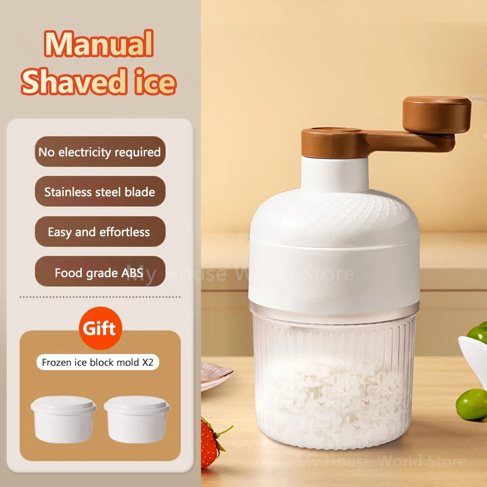 Shaved Ice Machine Hand-Cranked Ice Crusher with Ice Mold Portable Continuous Hail Machine Household Crusher Kitchen Accessories