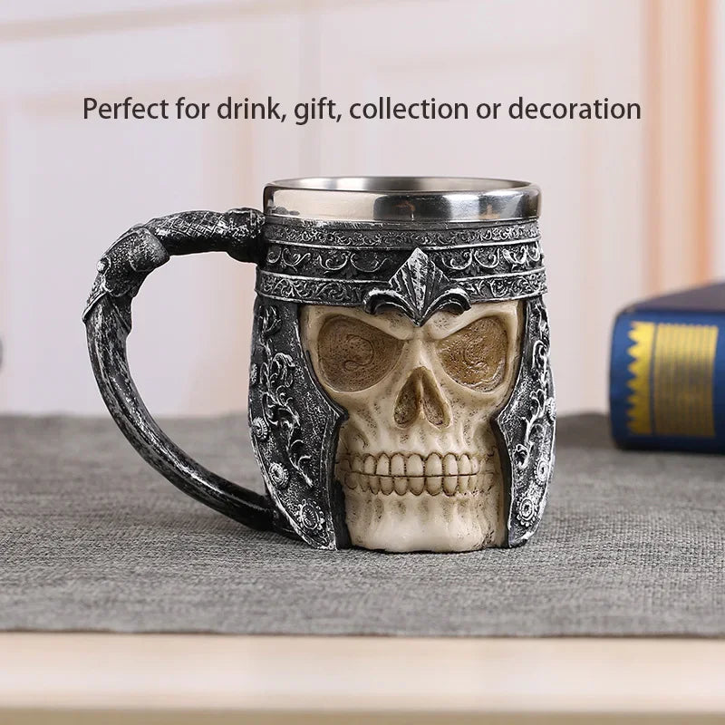 Coolest Gothic Skull Resin Stainless Steel Beer Mug Dragon Knight Tankard Halloween Coffee Cup Christmas Tea Mug Pub Bar Decor