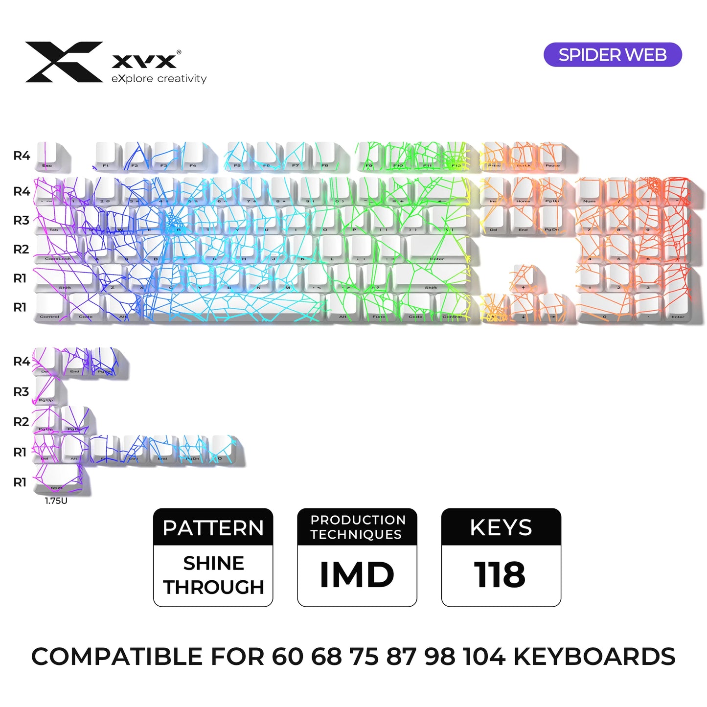 XVX Topographic New Version Pattern Shine-Through OEM Profile IMD-Tech Keycap Set 118 keys