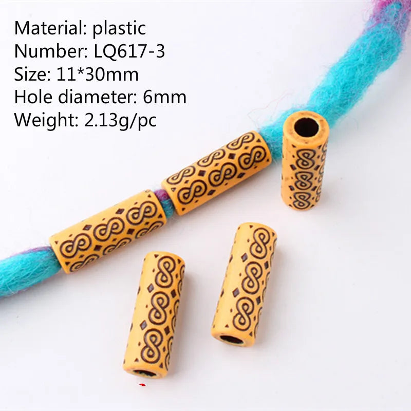 10pcs Hair Dreadlock Beads Plastic Fake Wooden Color Braiding Hair Dread Hair Jewelry 6mm Hole Hair Accessories for Braids