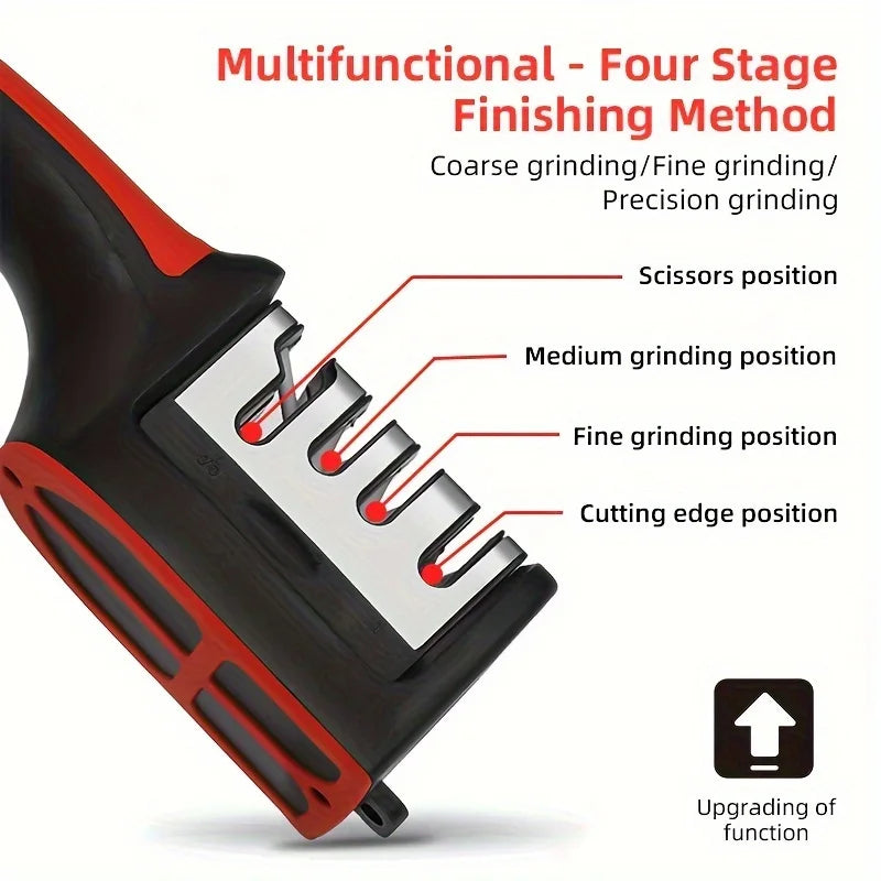 Kitchen Knife Sharpener Household Multi-Function Handheld Three-Use Black with Non-Slip Bottom Whetstone