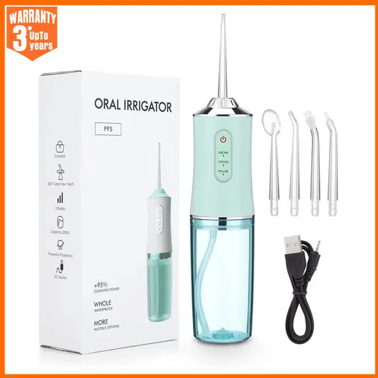 Oral Irrigator Portable Dental Water Flosser USB Rechargeable Water Jet Floss Tooth Pick 4 Jet Tip 220ml 3 Modes IPX7 1400rpm