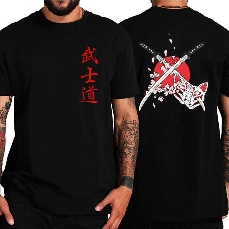 Japan Samurai Spirit T Shirts for Men Japanese Style Back Print Loose Oversized Tops T-shirt Male Gifts Tee Unisex