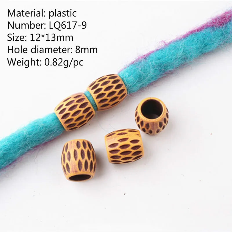 10pcs Hair Dreadlock Beads Plastic Fake Wooden Color Braiding Hair Dread Hair Jewelry 6mm Hole Hair Accessories for Braids