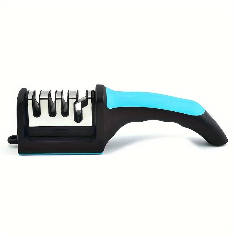 Kitchen Knife Sharpener Household Multi-Function Handheld Three-Use Black with Non-Slip Bottom Whetstone