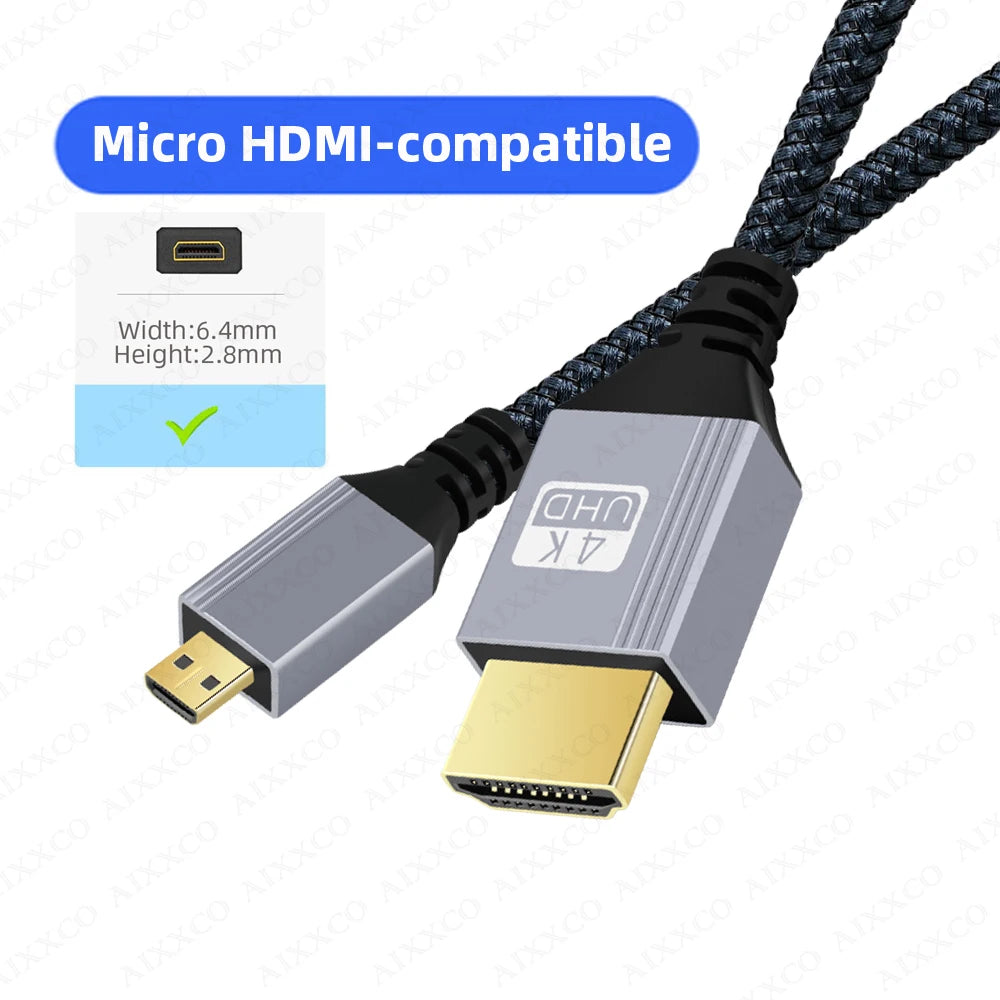 AIXXCO 1m 1.5m 2m 3m Micro HDMI-compatible 4K/60Hz 3D to HDMI-compatible Cable Male to Male For GoPro Sony Projector