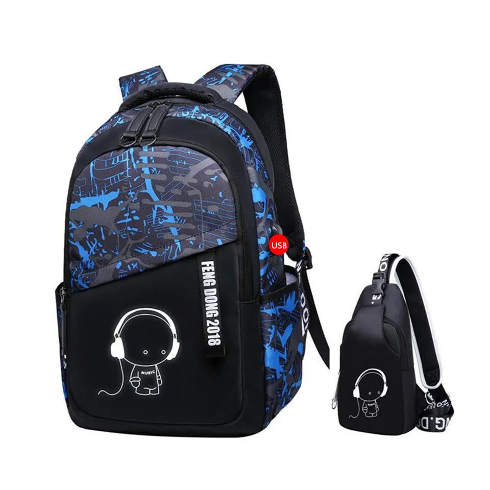 Fengdong boys school bags waterproof large backpack for teenagers bagpack high school backpack for boy student chest bag set