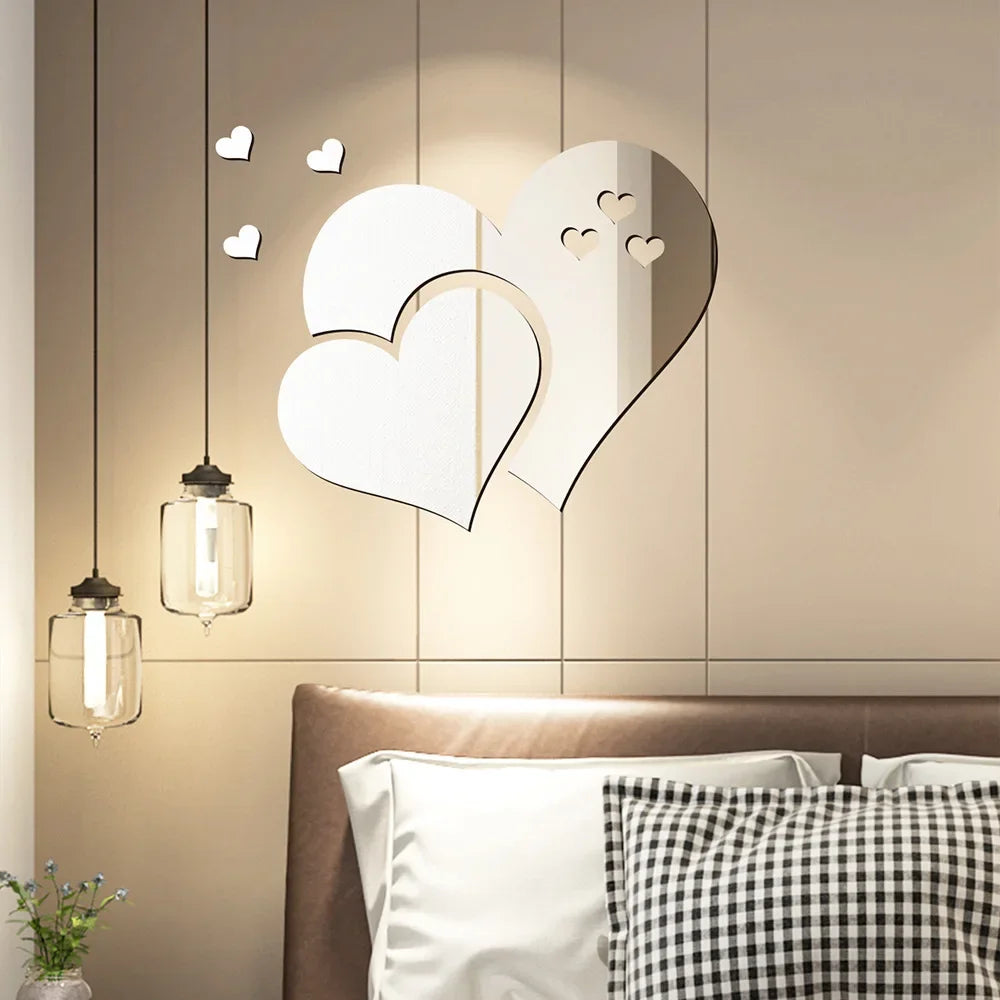 Acrylic Wall Stickers Europe Style Hearts Fashion DIY Decals Self-adhesive LOVE Wedding Background Decoration Mirror Ornament