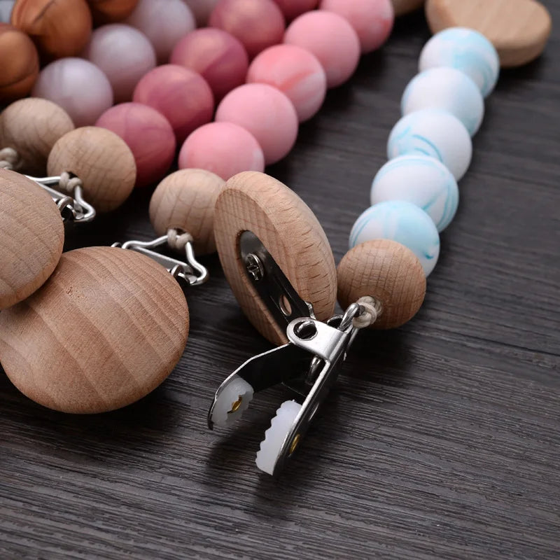 Baby Beech Pacifier Clips Heart Wood Silicone Pacifier Chain Baby Pacifier Clip Pendant Dummy Nipple Holder Anti-drop Accessory