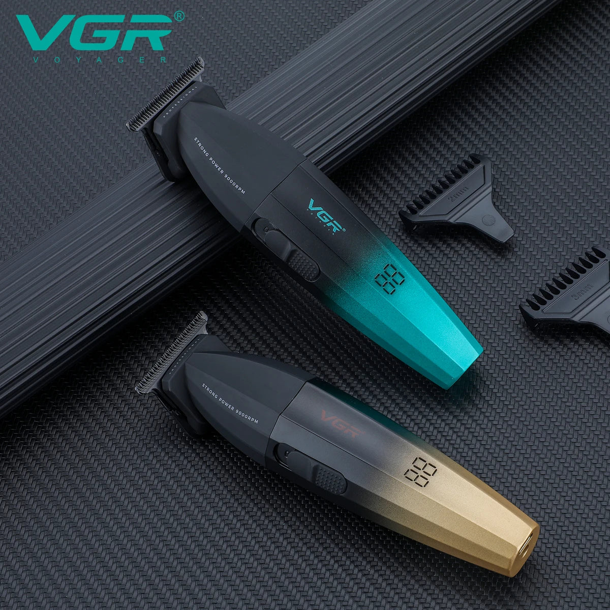 VGR Hair Clipper Electric Metal Hair Cutting Machine LED 9000 RPM Rechargeable Professional Trimmer Hair Clippers for Men V-906