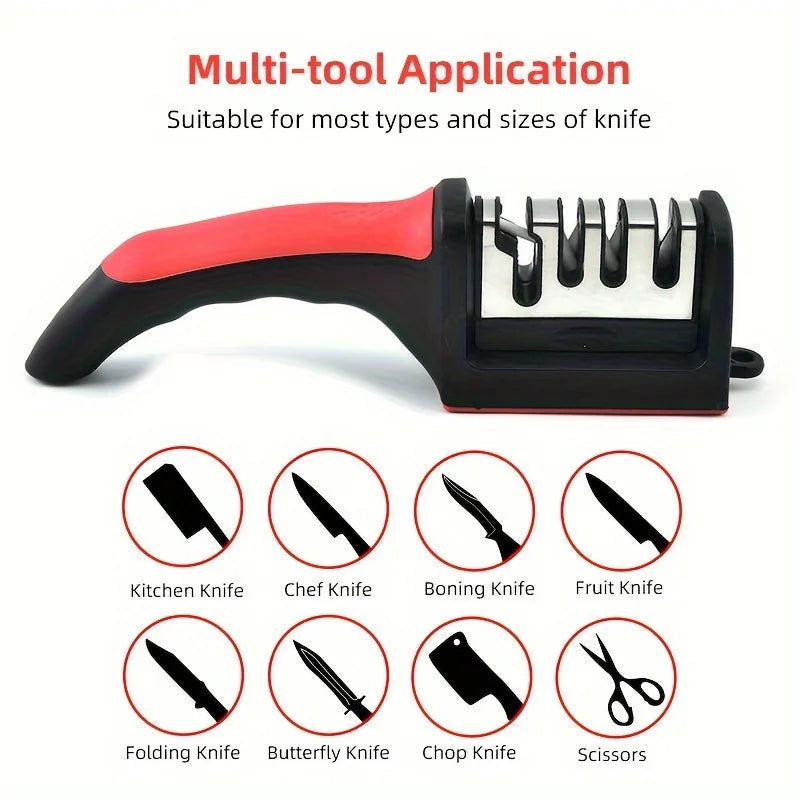 Kitchen Knife Sharpener Household Multi-Function Handheld Three-Use Black with Non-Slip Bottom Whetstone