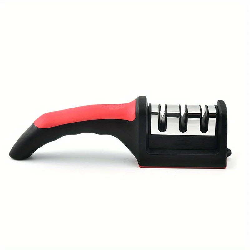 Kitchen Knife Sharpener Household Multi-Function Handheld Three-Use Black with Non-Slip Bottom Whetstone