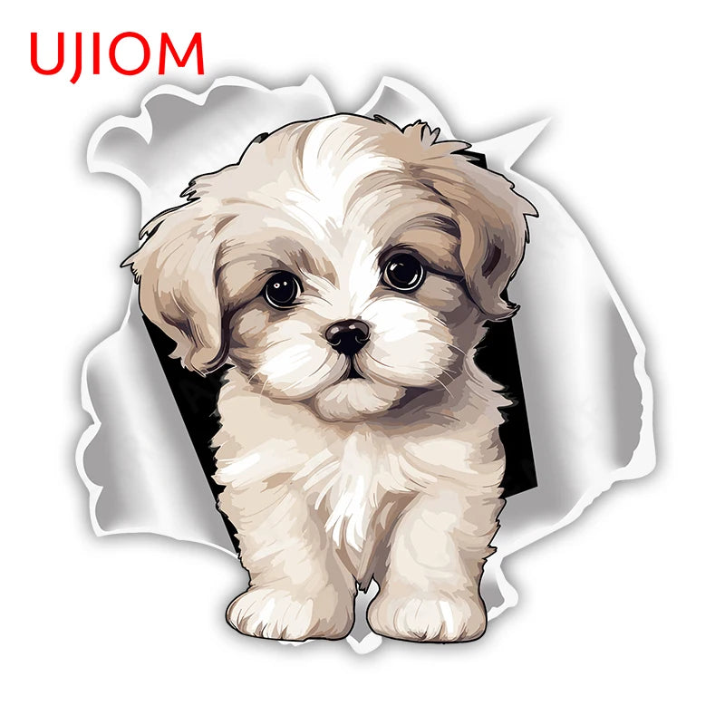 UJIOM 13cm X 12.9cm Cartoon Puppy Dog Tear Wall Sticker Scratch Proof Sunscreen Refrigerator Kids Room Decal Decor Wallpapers