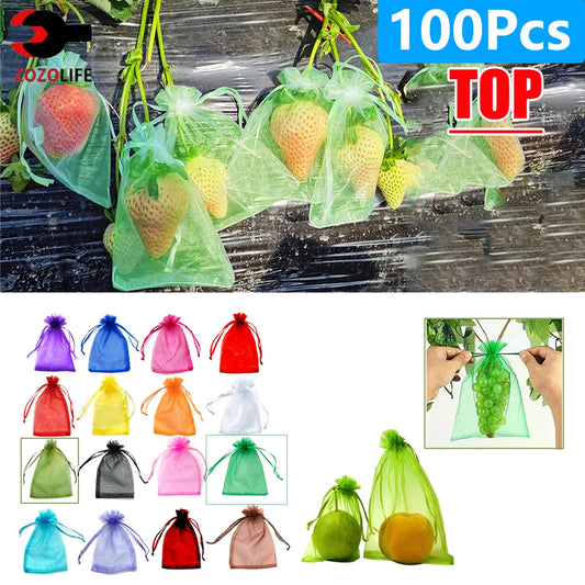 20/200PCS Grapes Vegetable Fruit Grow Bags Fruit Protection Bags Garden Anti-Bird Netting Mesh Bag Garden Tools Strawberry Bags