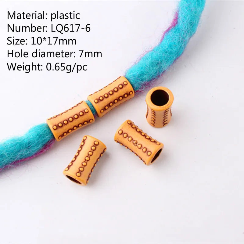 10pcs Hair Dreadlock Beads Plastic Fake Wooden Color Braiding Hair Dread Hair Jewelry 6mm Hole Hair Accessories for Braids