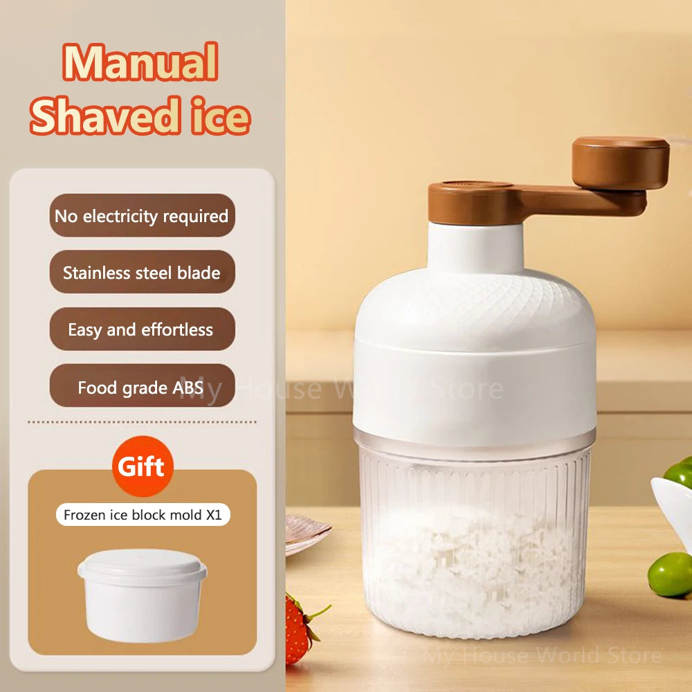 Shaved Ice Machine Hand-Cranked Ice Crusher with Ice Mold Portable Continuous Hail Machine Household Crusher Kitchen Accessories