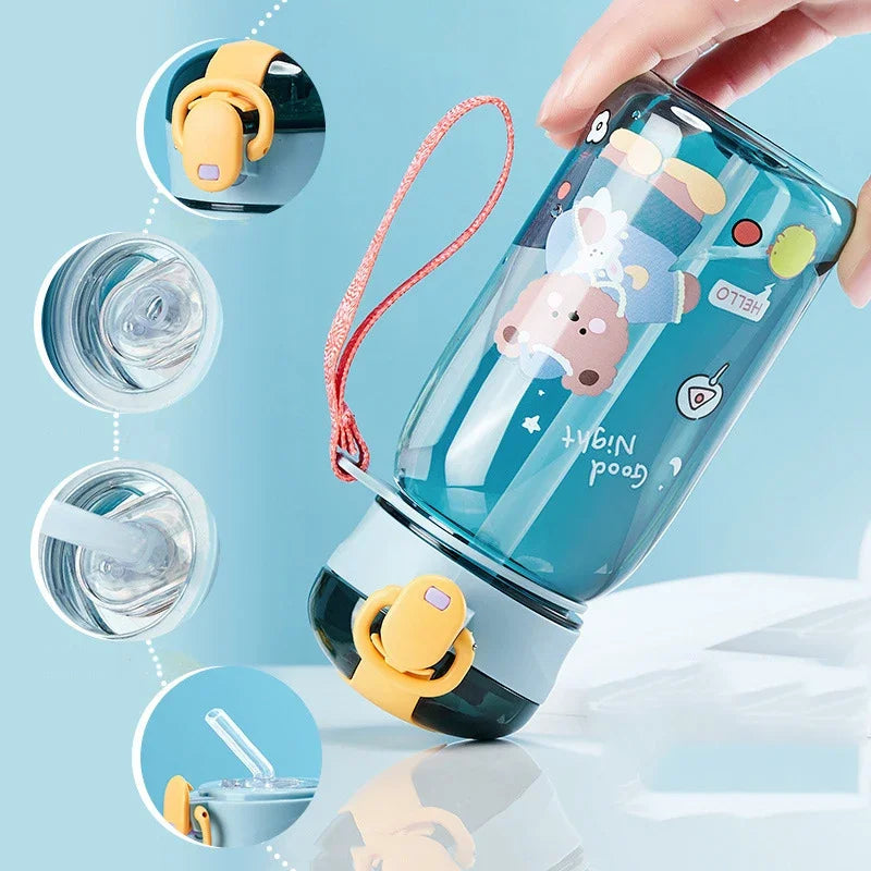 Kids Water Sippy Cup with Straw Cartoon Leakproof Water Bottles Outdoor Portable Drink Bottle Children's Lovely Cup Kawaii