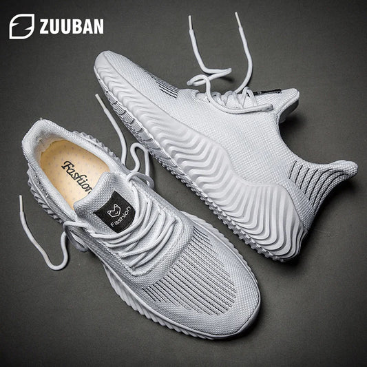 Hot Sale New Men Running Shoes Mujer Mesh Breathable White Men Sneakers Lac-up Lightweight Black Walking Men Vulcanize Shoes