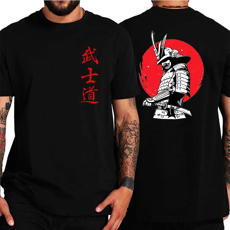 Japan Samurai Spirit T Shirts for Men Japanese Style Back Print Loose Oversized Tops T-shirt Male Gifts Tee Unisex