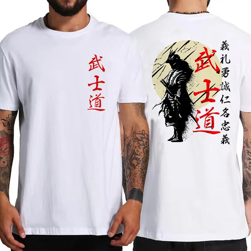 Japan Samurai Spirit T Shirts for Men Japanese Style Back Print Loose Oversized Tops T-shirt Male Gifts Tee Unisex