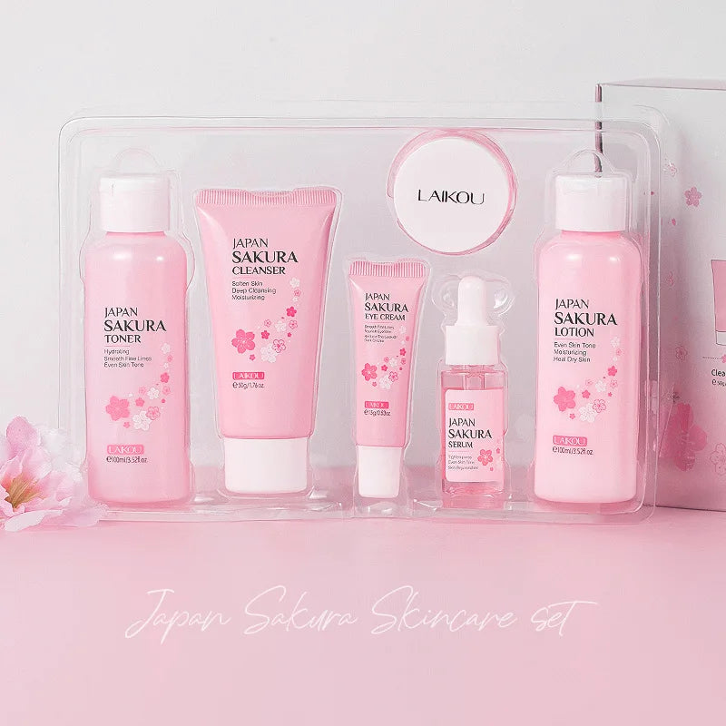 LAIKOU Sakura Skin Care Sets Facial Cleanser Eye Creams Face Cream Serum Lotion Toner Brightening Moisturizing Face Care Kit