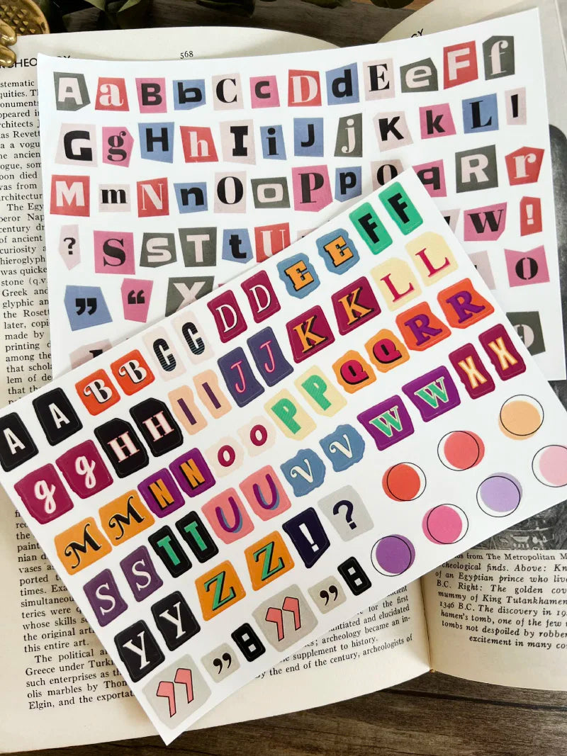 Korea Ins English Alphabet Number Symbol Label Sticker DIY Scrapbooking Journal Base Collage Diary Album Happy Plan Decoration