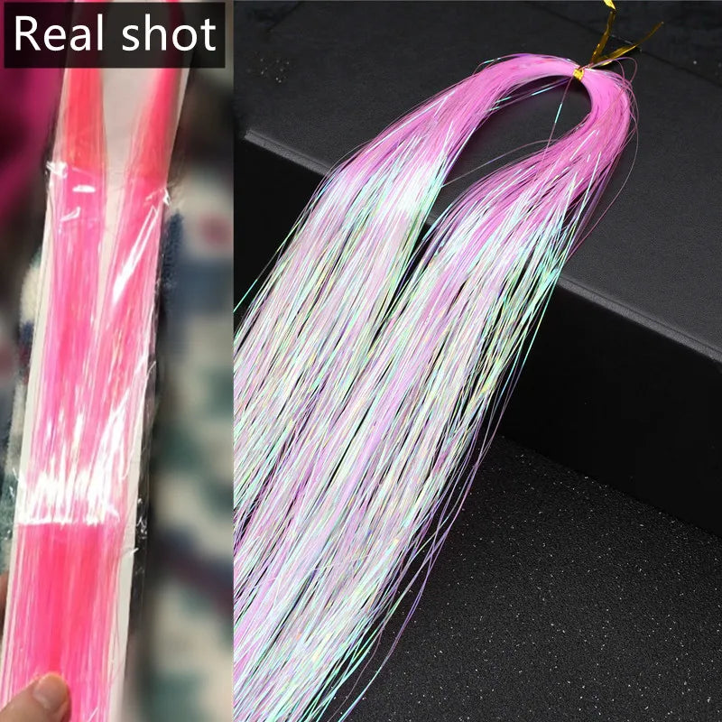 93cm Sparkle Hair Tinsel Rainbow Colored Strands Girls Headwear Hairbinge Hair Laser False Hair Extensions Decor Glitter Strips