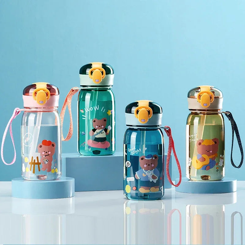 Kids Water Sippy Cup with Straw Cartoon Leakproof Water Bottles Outdoor Portable Drink Bottle Children's Lovely Cup Kawaii