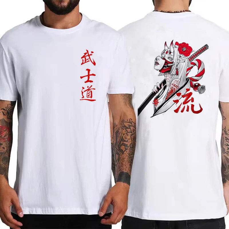 Japan Samurai Spirit T Shirts for Men Japanese Style Back Print Loose Oversized Tops T-shirt Male Gifts Tee Unisex