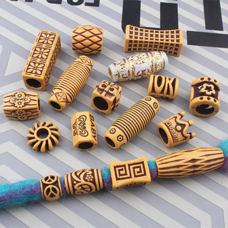 10pcs Hair Dreadlock Beads Plastic Fake Wooden Color Braiding Hair Dread Hair Jewelry 6mm Hole Hair Accessories for Braids