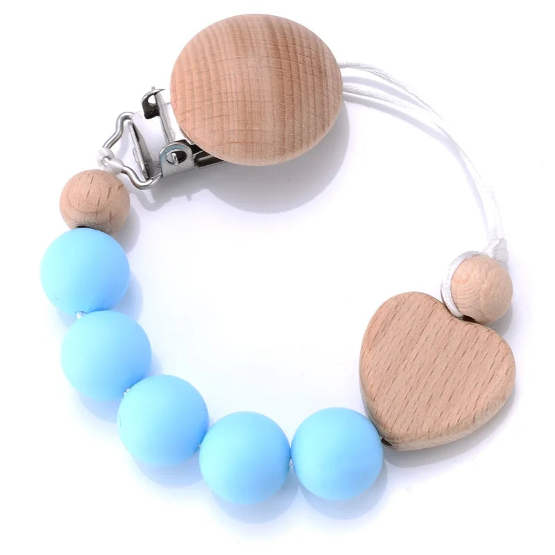 Baby Beech Pacifier Clips Heart Wood Silicone Pacifier Chain Baby Pacifier Clip Pendant Dummy Nipple Holder Anti-drop Accessory