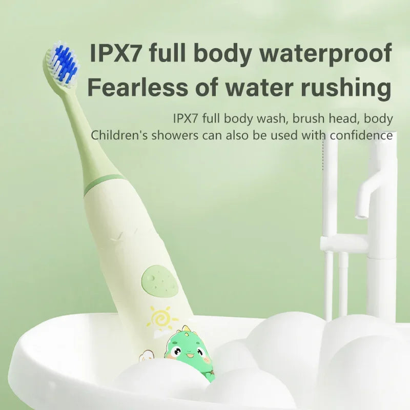 Children Sonic Electric Toothbrush IPX7 Waterproof Colorful Cartoon For Kid Use Soft Bristle Replaceable With Tooth Brush Heads