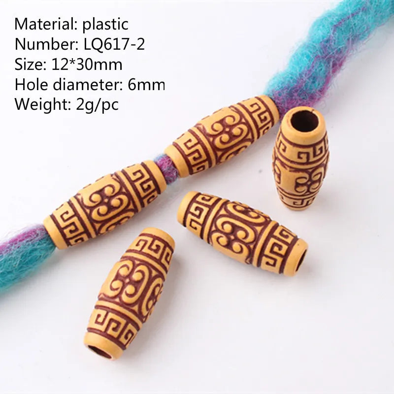 10pcs Hair Dreadlock Beads Plastic Fake Wooden Color Braiding Hair Dread Hair Jewelry 6mm Hole Hair Accessories for Braids