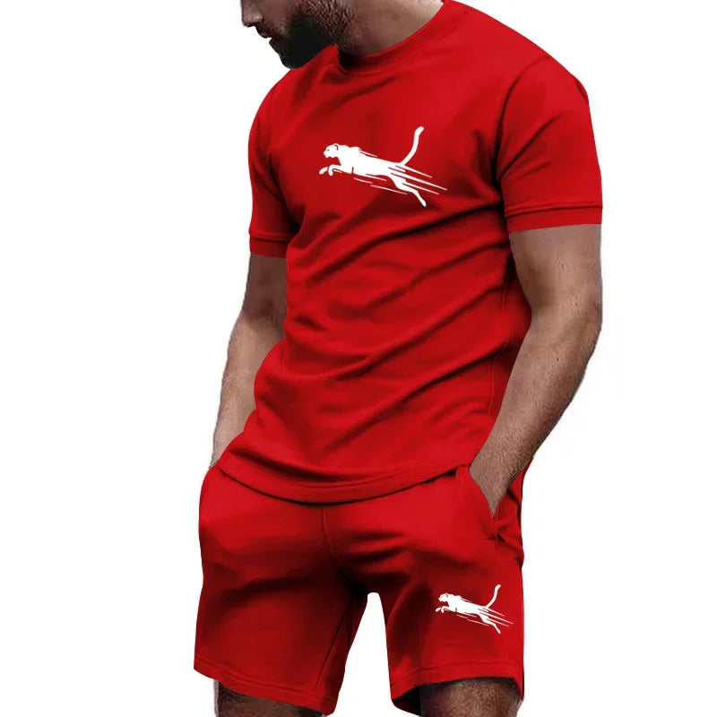 Hot selling summer T-shirt+shorts 2-piece set for men's casual fitness jogging sportswear, hip-hop breathable short sleeved set