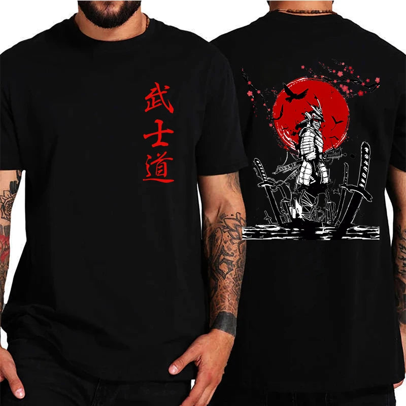 Japan Samurai Spirit T Shirts for Men Japanese Style Back Print Loose Oversized Tops T-shirt Male Gifts Tee Unisex