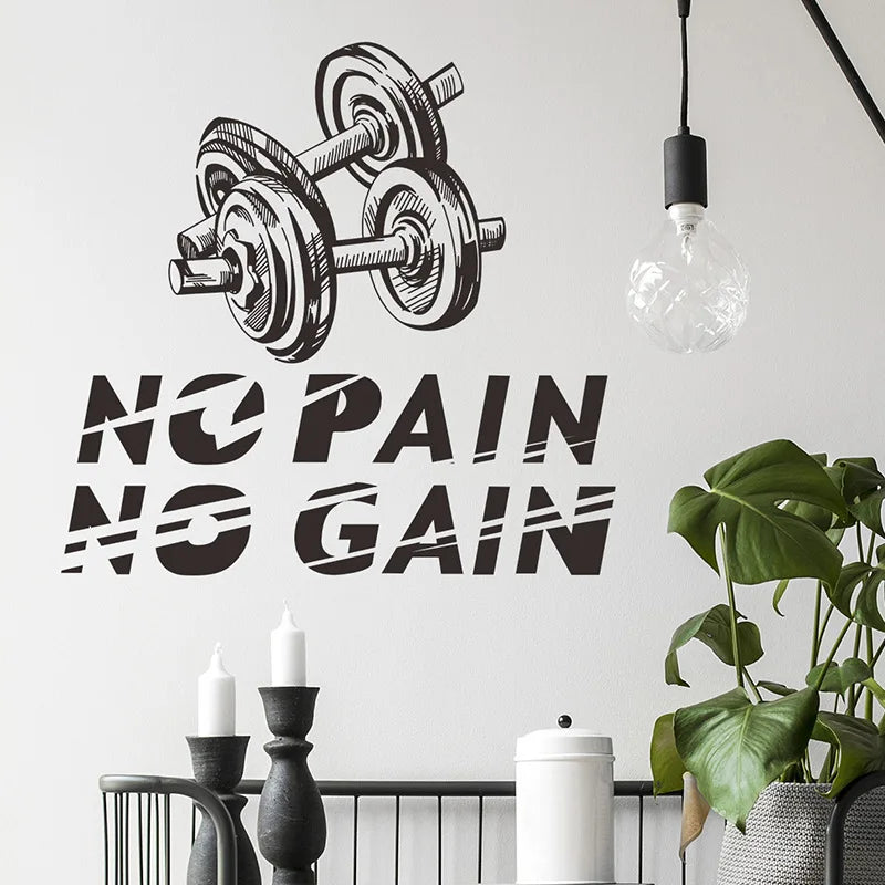 Sports Fitness Slogan Wall Stickers Gym Sports Room Decoration Dumbbell Individuality Decals Home Decor Self Adhesive Wallpaper