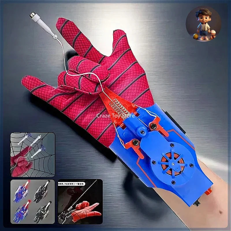 Spiderman Spinneret Launcher Spider Silk Spinneret Gloves Boys Cosplay Black Tech Toy Ejector Cartoon Funny Toy For Kids Gifts