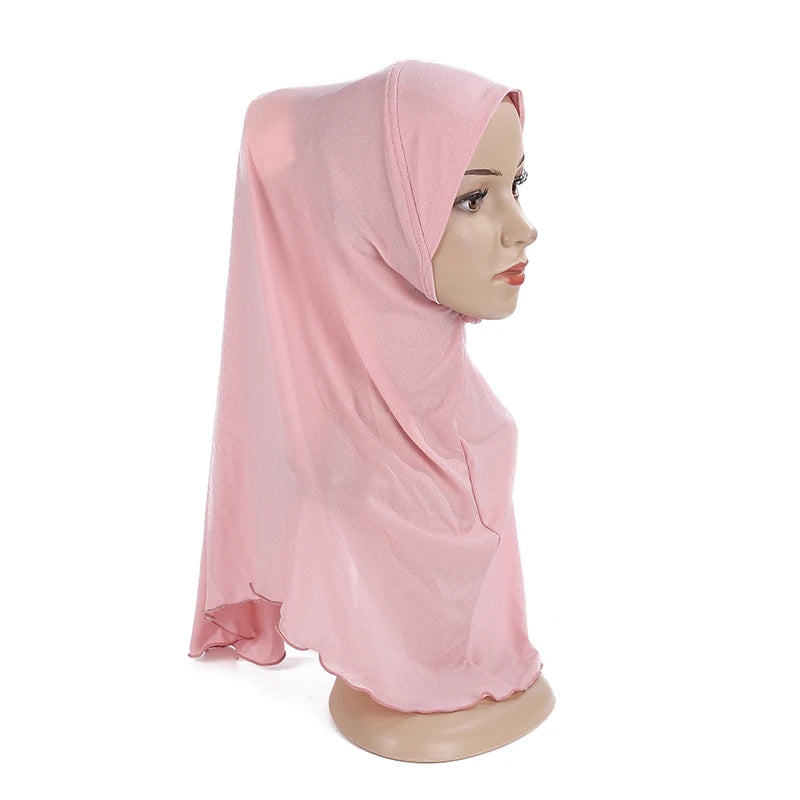 H120a big girls plain hijab hats muslim scarf islamic headscarf hat amira pull on headwrap beautiful 10 years girl scarf