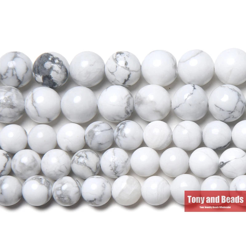 Natural Stone White Howlite Turquoise Round Loose Beads 15" Strand 3 4 6 8 10 12 MM Pick Size For Jewelry