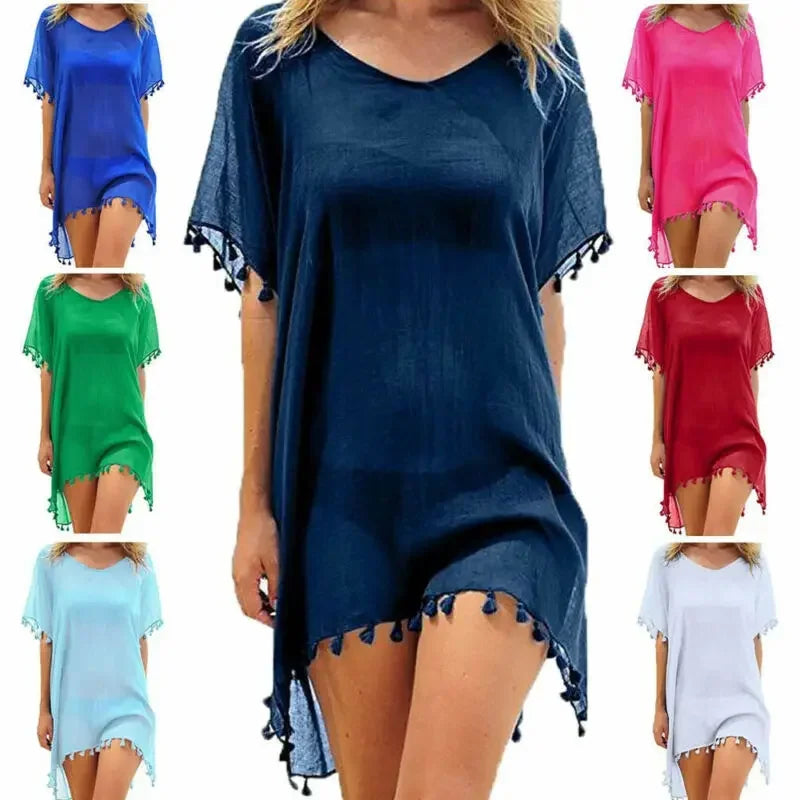 Women Swimsuit Baggy Tunic Tops Bikini Cover-Ups Dress Swim Summer Beach Bathing T-Shirt Women Cotton Blouse Beachwear